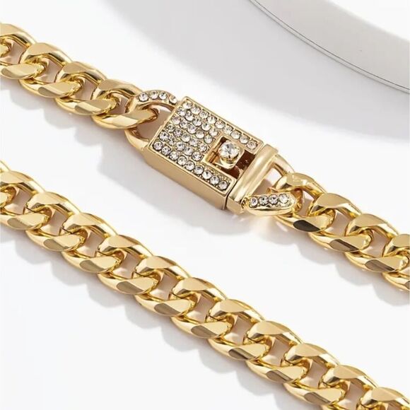 2 Pcs Chunky Chain Necklace Set Statement Chains with Shiny Rhinestones, Trendy - Picture 6 of 8